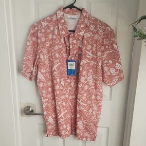 Columbia Coral & White Tropical Print Short-Sleeve Shirt